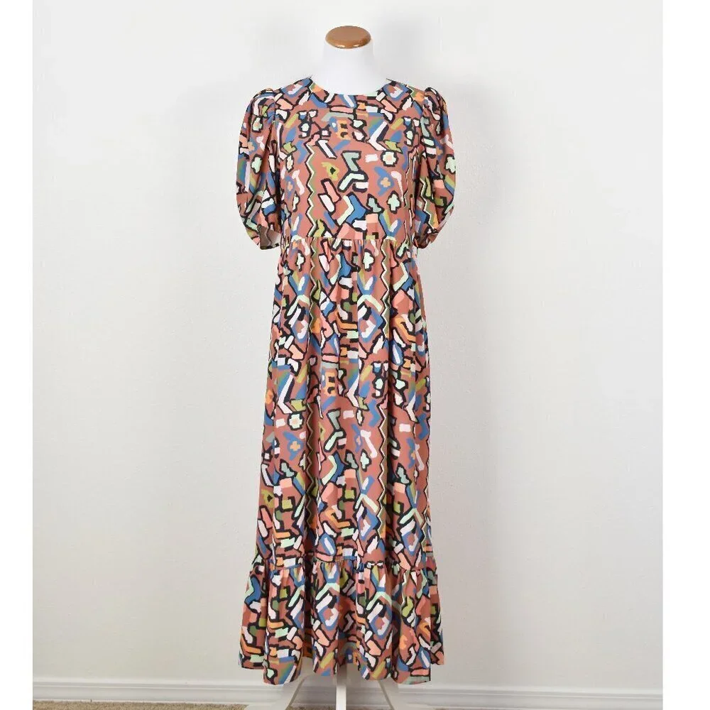 CROSBY Mollie Burch Abstract Printed Maxi Midi Dress - S - Picture 1 of 8